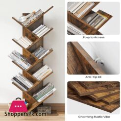 Vasagle Tree Bookshelf 8 Tier Floor Standing Bookcase With Wooden Shelves For Living Room Home Office Rustic Brown Ulbc11Bx