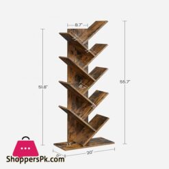 Vasagle Tree Bookshelf 8 Tier Floor Standing Bookcase With Wooden Shelves For Living Room Home Office Rustic Brown Ulbc11Bx