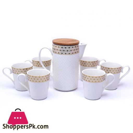 White and Gold Design Tea Cup Set For Home And Office 7 Pcs