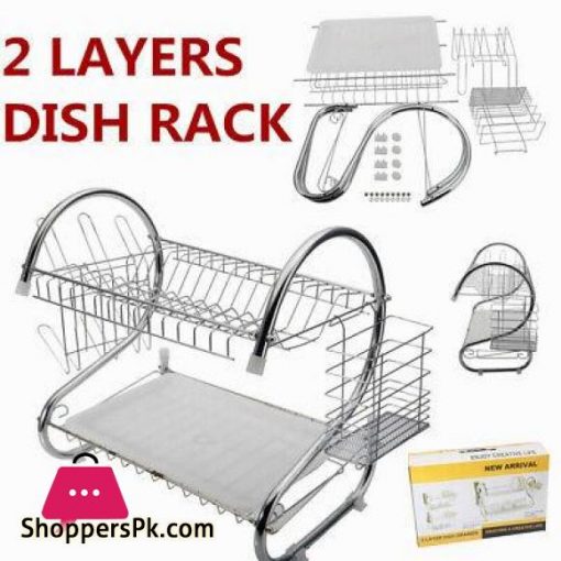 2 Tier Dish Rack Dish Cup Drying Rack Drainer Tray Cutlery Holder