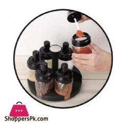 6 Pcs Kitchen Seasoning Spice Jar Storage Rack Rotating Condiment Set Organizer Holder