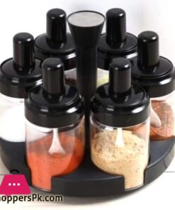 6 Pcs Kitchen Seasoning Spice Jar Storage Rack Rotating Condiment Set Organizer Holder