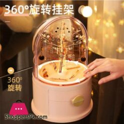 Acrylic Led Lamp Jewelry Makeup Box 360 Degree Rotating Jewelry Earrings Storage Organizer Drawer Desk Dust Proof Jewel Shelfmakeup Organizers