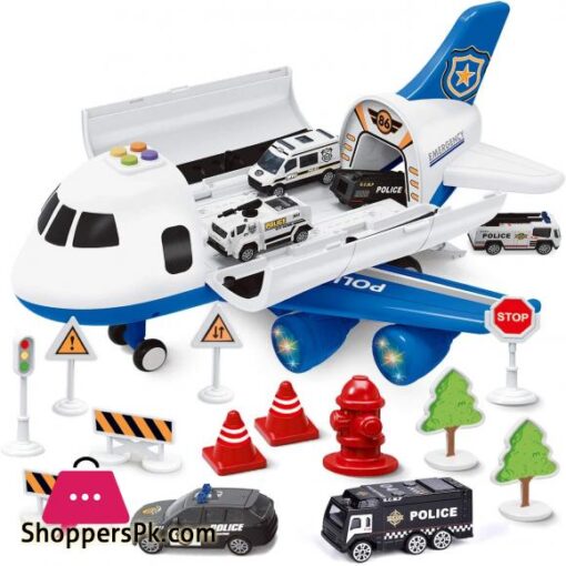 FUN LITTLE TOYS Airplane Toys with 6 Police Die cast Toy Cars and Accessories Police Airplane Play Vehicle Set for Kids Gifts Toys for 345 Year Old Boys