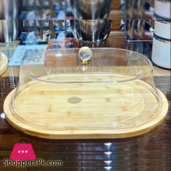 Bamboo Base Cake Cupcake Load Serving Dish with Acrylic Lid