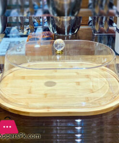 Bamboo Base Cake Cupcake Load Serving Dish with Acrylic Lid