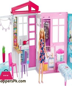 Barbie Doll and Dollhouse Portable 1 Story Playset with Pool