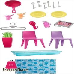 Barbie Doll And Dollhouse Portable 1 Story Playset With Pool