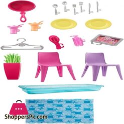 Barbie Doll And Dollhouse Portable 1 Story Playset With Pool