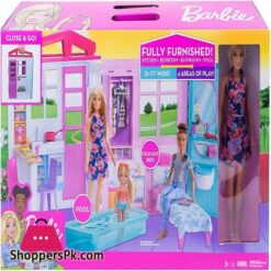 Barbie Doll And Dollhouse Portable 1 Story Playset With Pool