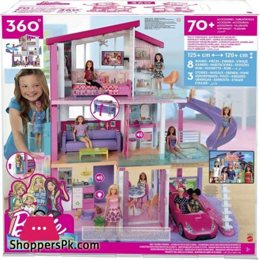 Barbie Dreamhouse Dollhouse with Wheelchair Accessible Elevator Pool Slide and 70 Accessories Including Furniture and Household Items Gift for 3 to 7 Year Olds