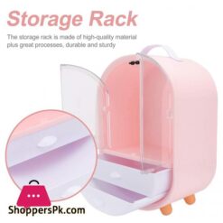 Frcolor Cosmetic Display Cases Waterproof Makeup Organizer Double Door Drawer Display Make Up Storage Holder With Handle On Countertop Pink