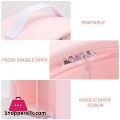 Frcolor Cosmetic Display Cases Waterproof Makeup Organizer Double Door Drawer Display Make Up Storage Holder With Handle On Countertop Pink