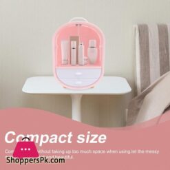 Frcolor Cosmetic Display Cases Waterproof Makeup Organizer Double Door Drawer Display Make Up Storage Holder With Handle On Countertop Pink