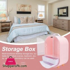 Frcolor Cosmetic Display Cases Waterproof Makeup Organizer Double Door Drawer Display Make Up Storage Holder With Handle On Countertop Pink