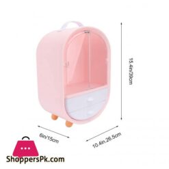 Frcolor Cosmetic Display Cases Waterproof Makeup Organizer Double Door Drawer Display Make Up Storage Holder With Handle On Countertop Pink