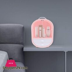 Frcolor Cosmetic Display Cases Waterproof Makeup Organizer Double Door Drawer Display Make Up Storage Holder With Handle On Countertop Pink