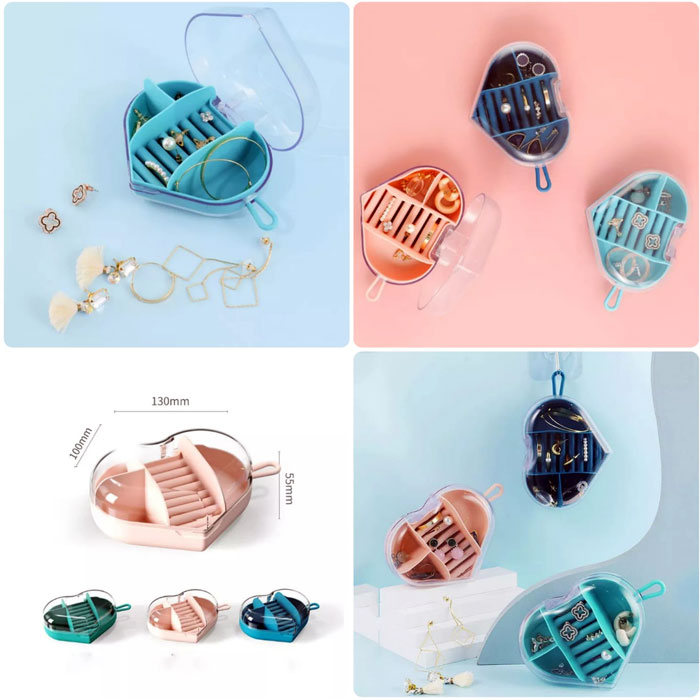 Cute Mini Heart Round Shape Travel Portable Storage Box Earrings 4 Cute Mini Heart Round Shape Travel Portable Storage Box Earrings