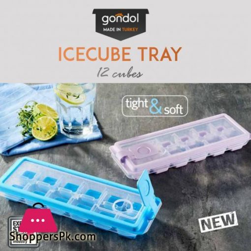 Ice Cube Tray with Lid Non Stick Large 12 Cubes Transparent Cover