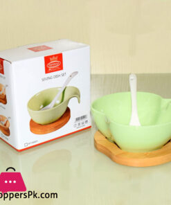 Imperial Small Fruit Bowl Set With Spoon & Wooden Base Ceramic