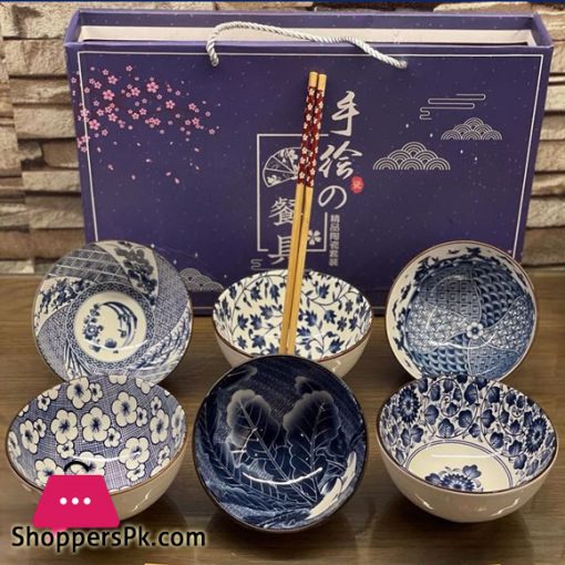 Traditional Style Ceramic Dining Bowls Set with Gift Box 5.25 Inches Small Serving Soup Rice Salad Noodle Sauce Tableware Dishwasher Microwave Oven Safe