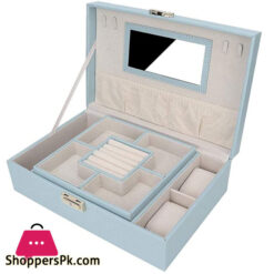 Jewelry Box Large Capacity Pu Leather Jewelry Storage Box Earring Necklace Container Holder With Mirror 