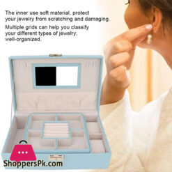 Jewelry Box Large Capacity Pu Leather Jewelry Storage Box Earring Necklace Container Holder With Mirror 