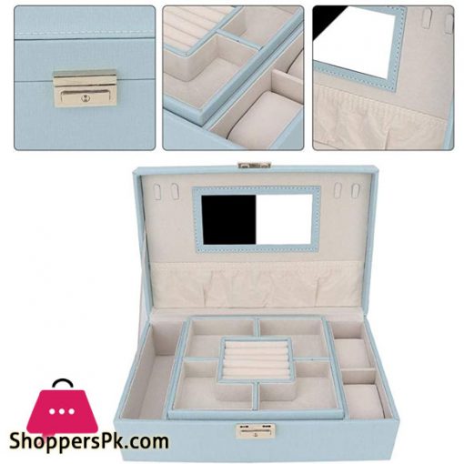 Jewelry Box Large Capacity PU Leather Jewelry Storage Box Earring Necklace Container Holder with Mirror 