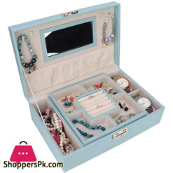 Jewelry Box Large Capacity Pu Leather Jewelry Storage Box Earring Necklace Container Holder With Mirror 