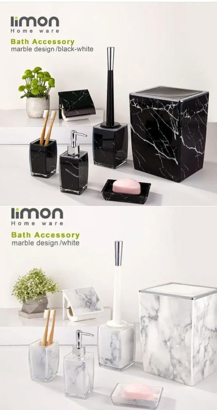 Limon 6 Pieces Square Marble Design Bathroom Accessories Set