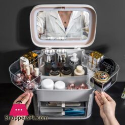Makeup Organizer With Mirror Led Light Large Capacity Jewelry Rack Cosmetic Organizer Skincare Lipstick Cosmetic Storage Boxstorage Boxes Bins