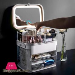 Makeup Organizer With Mirror Led Light Large Capacity Jewelry Rack Cosmetic Organizer Skincare Lipstick Cosmetic Storage Boxstorage Boxes Bins