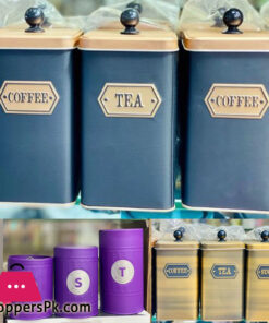 Mettalic Jar Set of 3 Pcs Sugar Tea Coffee