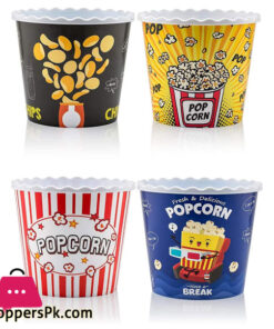 Modern Style Reusable Plastic Popcorn Containers / Popcorn Bowls Set for Movie Theater Night - BPA Free Washable in the Dishwasher