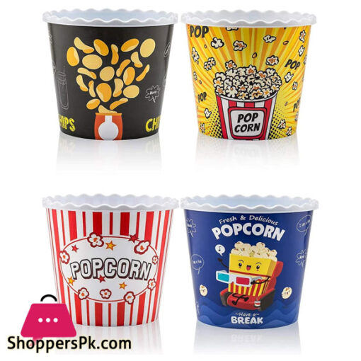 Modern Style Reusable Plastic Popcorn Containers / Popcorn Bowls Set for Movie Theater Night - BPA Free Washable in the Dishwasher