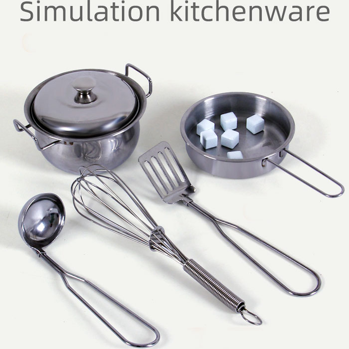 Modern Wooden Simulation Kitchen Set With Stainless Steel Kitchenware With Light And Sound