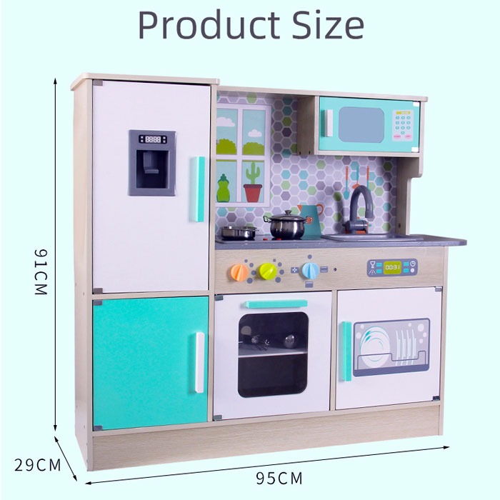 Modern Wooden Simulation Kitchen Set With Stainless Steel Kitchenware With Light And Sound