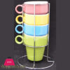 Multi Colors Expresso Mugs Stackable Cups with Rack Holder Set of 4