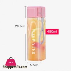 Hot Sales Sport Square Tea Milk Fruit Water Cup 480Ml Transparent Drink Bottle With Ropewater Bottles