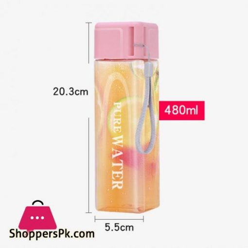 HOT SALES Sport Square Tea Milk Fruit Water Cup 480ml Transparent Drink Bottle with RopeWater Bottles
