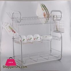 Stainless Steel 3 Tier Dish Drainer Rack Drying Drip Tray Cutlery Holder KSP