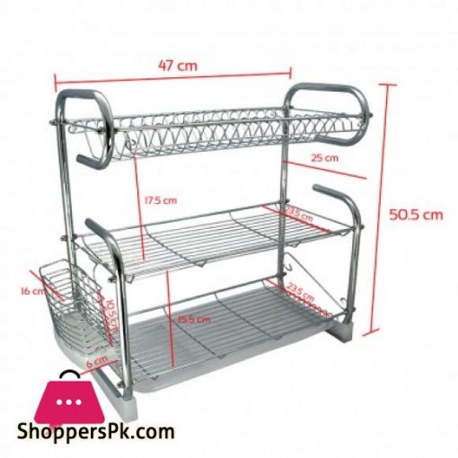 Stainless Steel 3 Tier Dish Drainer Rack Drying Drip Tray Cutlery Holder KSP