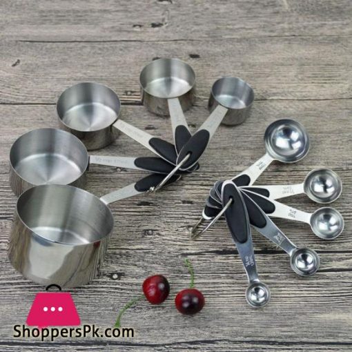 10pcsset Stainless Steel Measuring Cups Measuring Spoon Scoop Silicone Black Handle Kitchen Tool