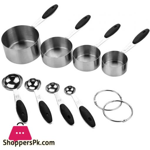Stainless Steel Measuring Cups Measuring Spoon Scoop Silicone Black Handle Kitchen Tool