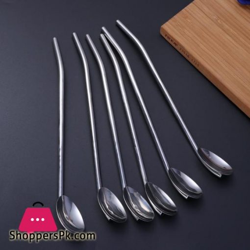 6 PcsPack Stainless Steel Oval Shape Metal Drinking Spoon Straw Reusable Straws Cocktail Spoons SetPrimary ColorOther Bar Accessories