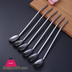 6 Pcspack Stainless Steel Oval Shape Metal Drinking Spoon Straw Reusable Straws Cocktail Spoons Setprimary Colorother Bar Accessories