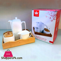 Tea Milk And Sugar Set With Bamboo Tray