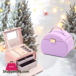 Vee Princess Style Jewelry Box With Mirror All In One Jewelry Organizer For Earring Necklace Ring Bracelet Big Capacity Jewelry Display Storage Case Pink