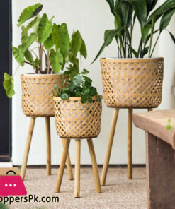 Wicker Planter Basket for Indoor and Outdoor - All Weather Woven Flower Pots - Set of 3