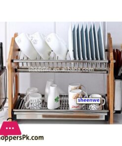 2 Tier Stainless Steel Kitchen Dish Plate Drainer Storage Rack